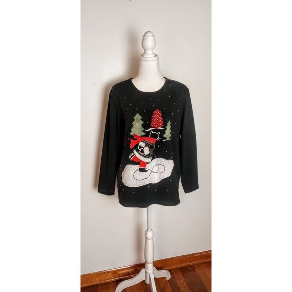 Vintage Christmas Cat / Ugly Xmas Sweater / Ice Skating Cat / Sz Med/ Sweatshirt - Picture 7 of 12